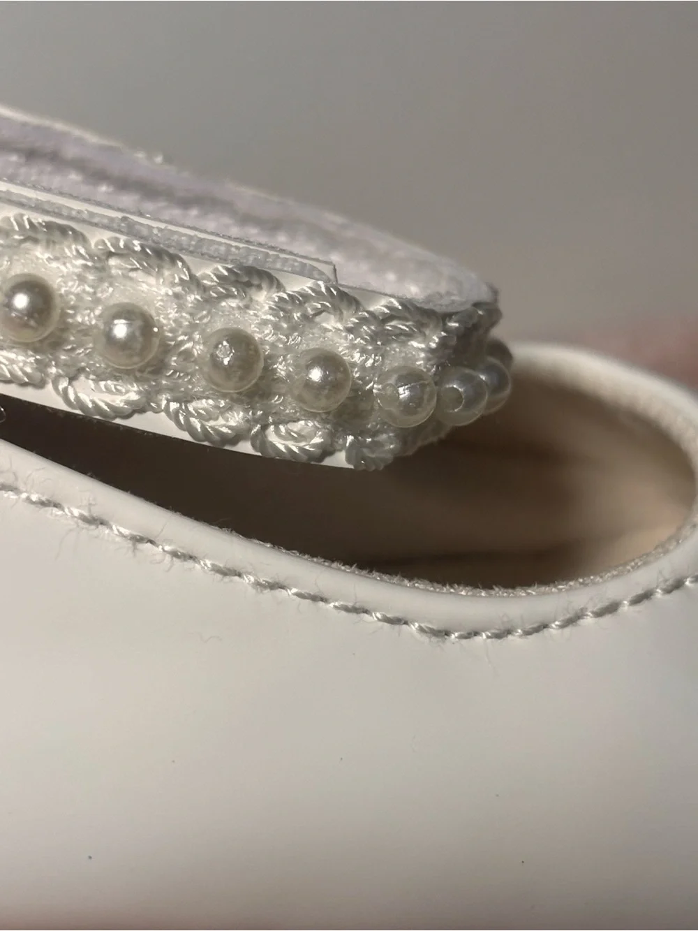 White Pearl-Trim Girls' Mary Jane Shoes